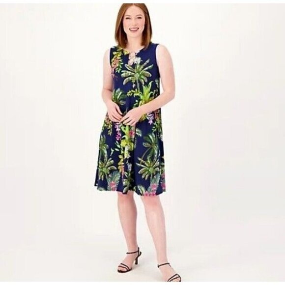 Studio Park x Jane Treacy Regular Tropical Hardware Dress Navy Tropical, Large - Picture 1 of 1
